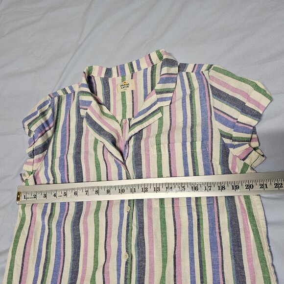 Marine Layer Lucy Resort Striped Top Blouse Shirt Women Size L Multicolor Hemp 3 - Picture 9 of 11